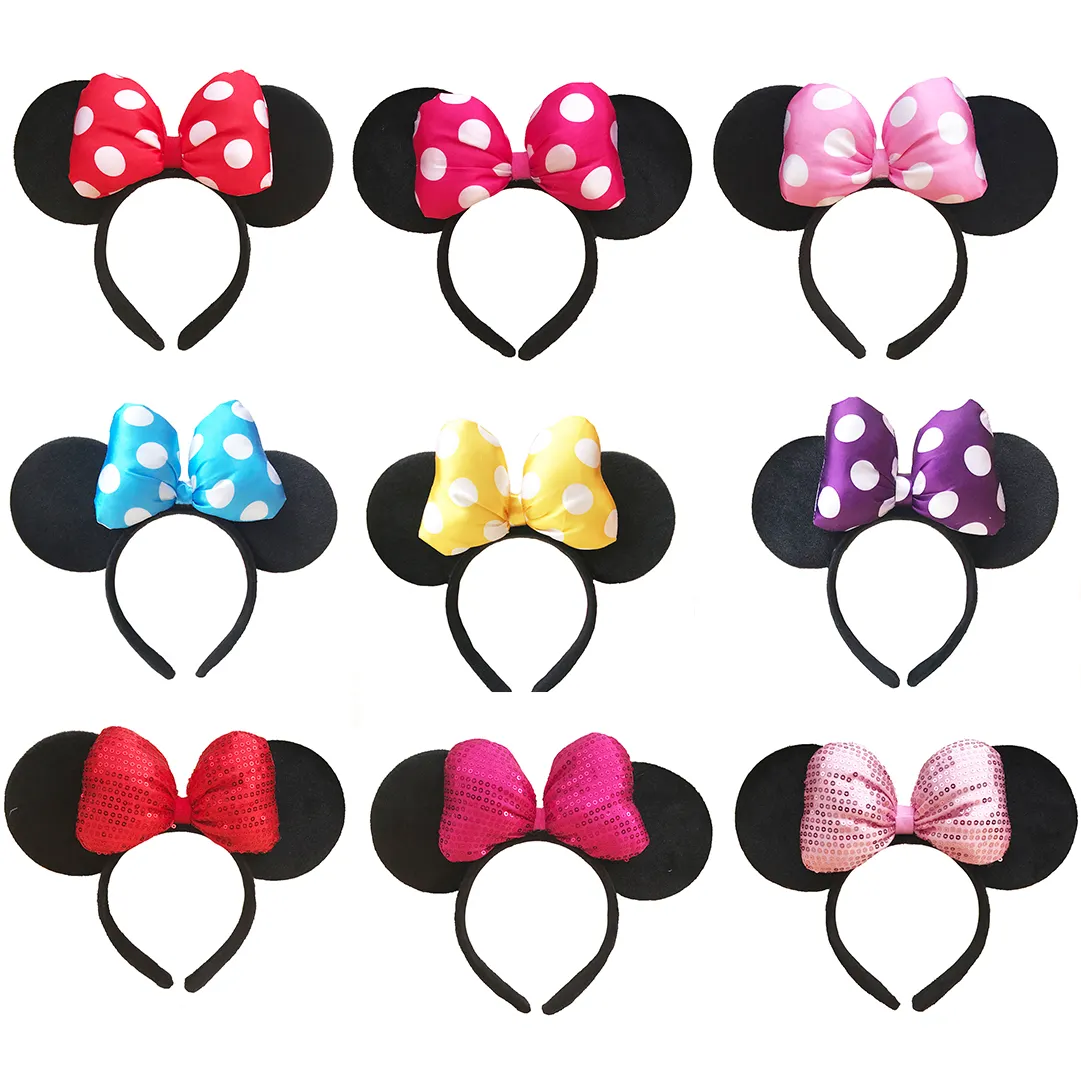 HB093 Baby Shower Headwear Classical Minnie Mouse Ears With Polka Dot Bows Headband for Boy Girls Birthday Party Hair Accessory