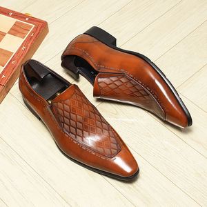 Luxurious Cowhide British Fashion Embossed Design Casual Breathable Men's <b>Shoes</b> <b>Height</b> <b>Increasing</b> Slip-On Pointed Toe Autumn - Product Image 1