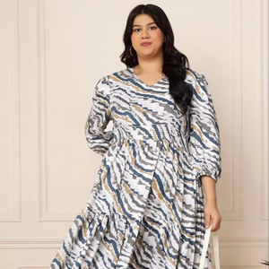 ชุดเดรสยาวสไตล์อินเดียนแดงพิมพ์ลายชุดเดรสสไตล์อินเดียคอลึก - Product Image 1