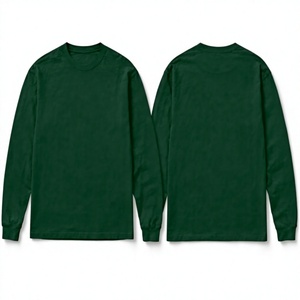 T-shirt en coton biologique 100 % pour homme, vert foncé, à manches longues, col rond, tricoté, uni, décontracté, écologique, avec broderie frontale, pour le quotidien - Product Image 4