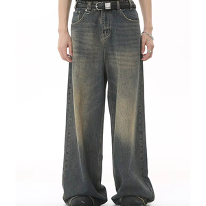 Fabrik Maßge schneiderte Herren bekleidung National Trend Retro Blau gewaschene <span class=keywords><strong>Jeans</strong></span> für Herren Lose gerade Beine und breite Beine für Herren - Product Image 1