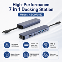 Station d'accueil USB-C 7-en-1 avec HDMI 4K+60Hz, Ethernet Gigabit, PD 100W, 2x USB 3.0, lecteur de cartes SD/TF, boîtier en aluminium
