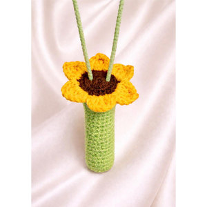 Handmade Crochet Sunflower Keychain lip balm holder Green Stem Yellow Petals Cotton Woven Flower holder <b>Simple</b> Style Crochet - Product Image 1