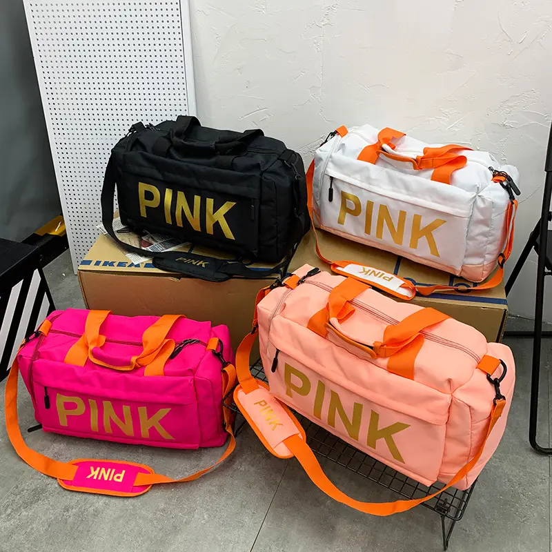 Impermeabile New Pink Golden Logo Printing Girls Gym Sports Shoes scomparto Equipment Travel Pink Sports Duffel Bags