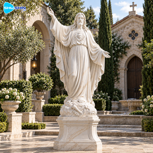 Statue du Sacré-Cœur en marbre sculptée à la main, sculpture <span class=keywords><strong>de</strong></span> <span class=keywords><strong>Jésus</strong></span> en pierre, art religieux personnalisé pour église, jardin, place publique, cour, monument commémoratif - Product Image 2