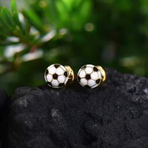 Fashion <b>Stud</b> <b>Earrings</b> Soccer Ball Design 316L Stainless Steel PVD Gold Plating Sustainable Resistant - Product Image 3