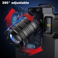 Lampu Kepala LED Isi Ulang dengan Sensor Gerak, Dapat Diperbesar, Dilengkapi Lampu Samping COB, 5 Mode untuk Berkemah, Mendaki, Memancing, dan Pekerjaan Luar Ruangan