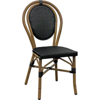 Meubles de bistrot d'extérieur empilables résistants aux intempéries, table à manger en bambou gris et blanc, chaise en rotin et aluminium pour patio