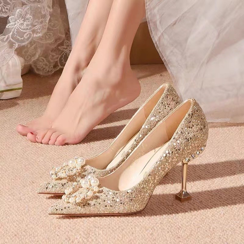 green emerald velvet dress Women Church Shoes 726C-Gold main image 1