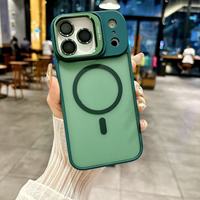 Cadre d'appareil photo magnétique mat pour coque d'iPhone avec texture givrée, coque arrière transparente robuste, accessoire pour téléphone portable