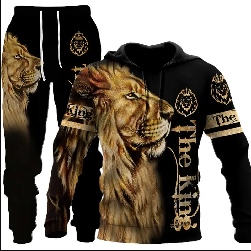 The King Lion Printed thick heavy tracksuits unisex sweatpants and hoodie set men women's hot style 3D lion Print Hoodie