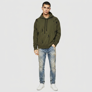 Unisex 100% Cotton Velour Half Zip Oversized <b>Distressed</b> Hoodie Vintage Acid Washed for Multiple Colors for Men's Winter - Product Image 1