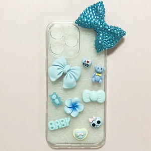 Bầu Trời Màu Xanh Sáng Bóng Bow Tie Với Rhinestone <span class=keywords><strong>Skull</strong></span> Gấu Tình Yêu Trái Tim Bé Tôi Yêu Bạn Frangipani Trang Trí Nội Thất DIY Rác Điện Thoại Trường Hợp Nhẹ Hơn - Product Image 2