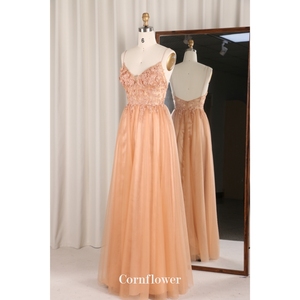 现代Aline v领无袖落地式薄纱女装迷人刺绣珠光亮片橙色水钻球 - Product Image 3