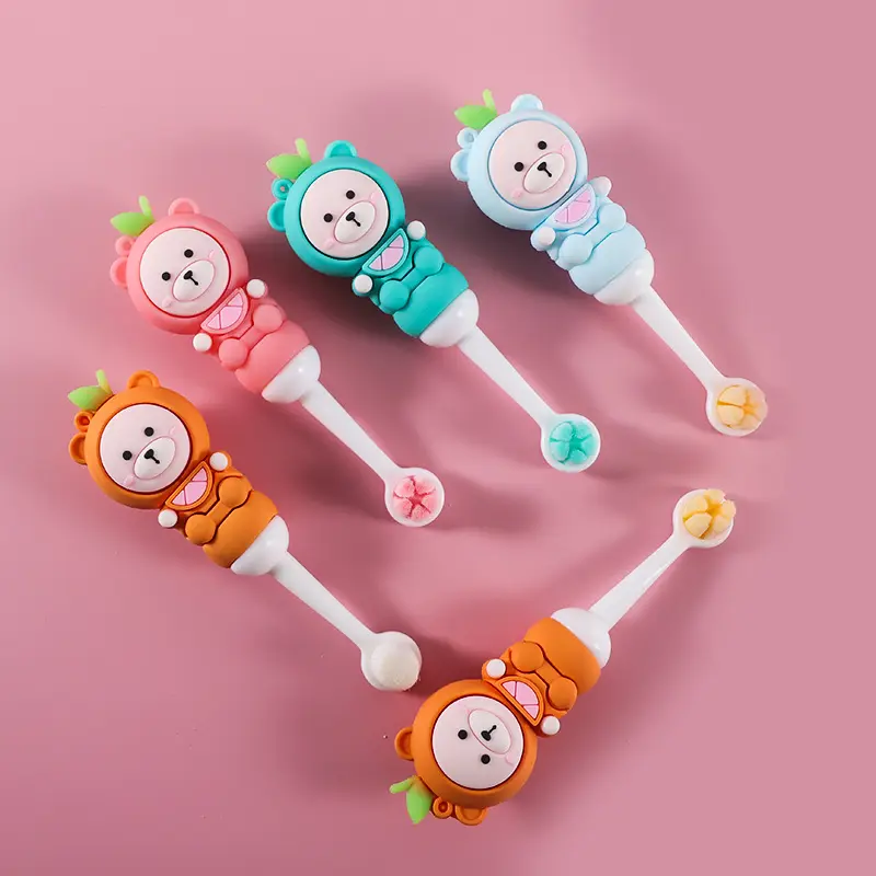 Escova de dentes de silicone infantil, escova de dente bonita de urso de desenho animado