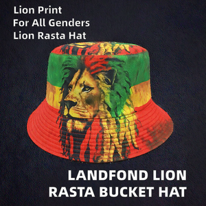 Landfond Outdoor pescatore cappello a secchiello doppio lato stile <span class=keywords><strong>leone</strong></span> <span class=keywords><strong>Rasta</strong></span> con stampa <span class=keywords><strong>di</strong></span> cartoni animati Denim & flanella Terry per la pesca - Product Image 2