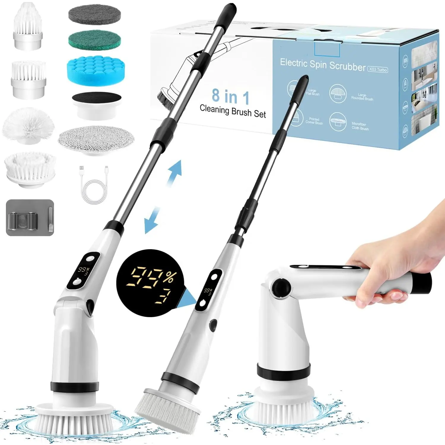 8in1 điện làm sạch bàn chải xử lý nhà làm sạch chất lượng tốt quay Scrubber cho cứng đầu vết bẩn và hộ gia đình sàn chà