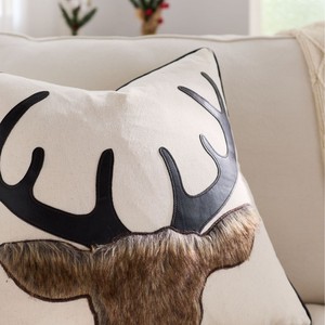 Housse de <span class=keywords><strong>coussin</strong></span> décorative de Noël en velours brodé tête de cerf, <span class=keywords><strong>coussin</strong></span> d'appoint luxueux touffeté <span class=keywords><strong>pour</strong></span> canapé, salon, maison - Product Image 4