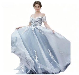Abito da sposa personalizzato vintage con scollo a barchetta, linea ad A, <span class=keywords><strong>in</strong></span> <span class=keywords><strong>tulle</strong></span>, elegante, con cerniera posteriore, lunghezza al pavimento, strascico, per ballo di fine anno - Product Image 2