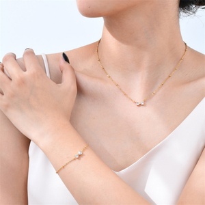 Hot-sale Bowknots Pendant Clavicle Chain Ladies Stainless Steel 18K Gold Plated Wedding Party Fashion Jewelry Set - Product Image 1