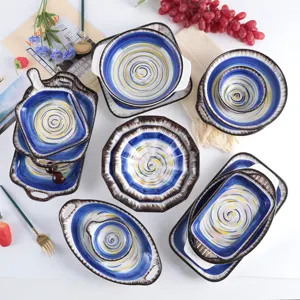 Japanese Style Handpainted Dinner Plates Ceramic Porcelain Dish Set Dinner Ceramic Plates Dinner Ware With Sauce Dish