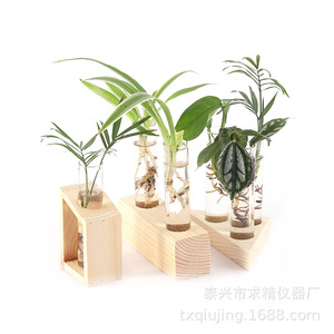 Wooden Glass Hydroponic Display <b>Stand</b> With Test Tubes For Pothos Plants Desktop Decoration <b>Vase</b> High Borosilicate Glass - Product Image 5