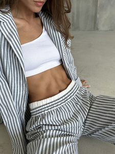 Wholesale Women Casual Knee Short Solid Heat-Transfer Printed Pants <b>Set</b> Long Sleeve Spring Eco-Friendly Loungewear Homewear - Product Image 2