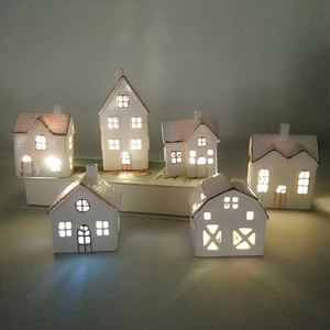 <strong>House</strong> Lantern, Ceramic, White <strong>Tea</strong> <strong>Light</strong> <strong>House</strong> Mini Flameless Christmas Candle <strong>Holder</strong> - Product Image 1