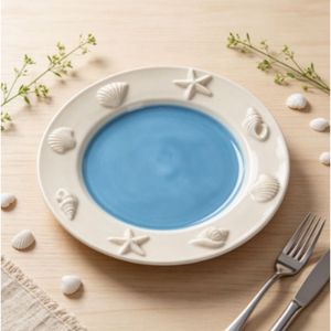 Assiette en céramique ODM&OEM avec motif coquillage et étoile de mer, série nautique océanique, assiette de service en porcelaine pour la maison et la restauration - Product Image 1