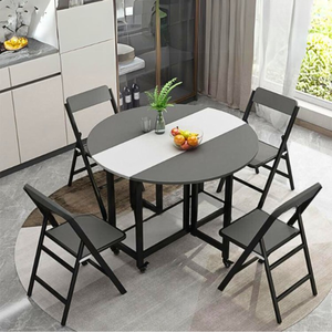 Foldable Smart <b>Dining</b> <b>Table</b> <b>With</b> Built-In <b>Chairs</b> and Wheels Space-Saving Modern Furniture Quick <b>Folding</b> for Storage BA025 Foldab - Product Image 5