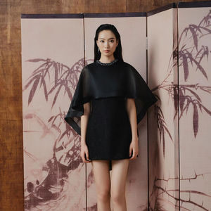 Robe MISTY GRACE _ Robe de cocktail OEM ODM Vietnam avec cape en organza léger, élégante, moderne et chic - Product Image 1