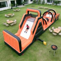 Parcours d'obstacles gonflable orange et noir avec toboggan pour enfants, équipement de jeu d'aventure, matériau PVC, écologique, qualité commerciale
