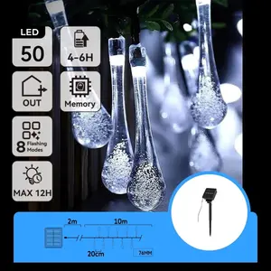 ไฟประดับพลังงานแสงอาทิตย์รูปหยดน้ำ 2 ม. + 10 ม. แสงสีขาวขุ่น เหมาะสำหรับตกแต่งภายนอกและสร้างบรรยากาศ - Product Image 1