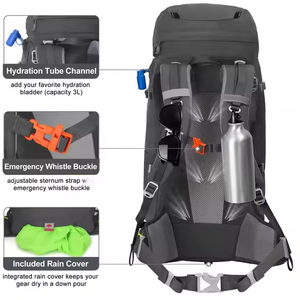 Zaino da trekking 50L accuratamente progettato con telaio interno impermeabile antipioggia e chiusura a cerniera per il campeggio - Product Image 6