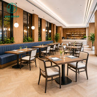 Ensemble de meubles de restaurant modernes Ron Group, table rectangulaire en bois, chaise rembourrée en tissu, banquette en cuir bleu lavable