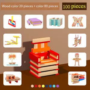 COMMIKI1000pcsウッドビルディングおもちゃ200 Pcs木製カラフルビルディングブロックウッドブロックピースDIY教育クラフトフォトブロック