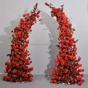 Wholesale Wedding Decoration Floral Fake Silk Red Flower Centerpiece Table Runner Flower Ball Backdrop Artificial Flowers