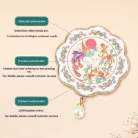 Miroir portable à poignée métallique style chinois avec fleur de pivoine de Luoyang, pompon, cadeau culturel créatif touristique, miroir de maquillage, souvenir