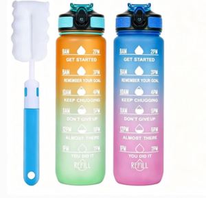 Botella de Agua Deportiva de Plástico de 1000 ml, Económica, con Logotipo Personalizado, para Gimnasio, Fitness, Motivacional, con Tapa y Pajita, en Venta - Product Image 3