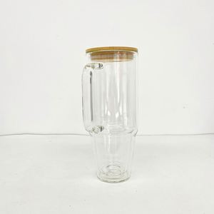 Vaso de Vidrio Transparente de 32oz/40oz con Purpurina DIY, Vaso de Vidrio Transparente de 32oz/40oz con Asa para Decoración UV DTF - Product Image 5