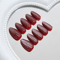 Autocollants pour ongles œil-de-chat rouge cerise, couleur unie simple, faux ongles réutilisables, style européen et américain élégant, nail art d'automne