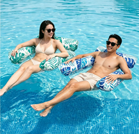 Lot de 2 hamacs gonflables pour piscine, flotteurs pour adultes en PVC, transat flottant 4-en-1 avec appui-tête, capacité 150 kg, épaisseur 0,25 mm