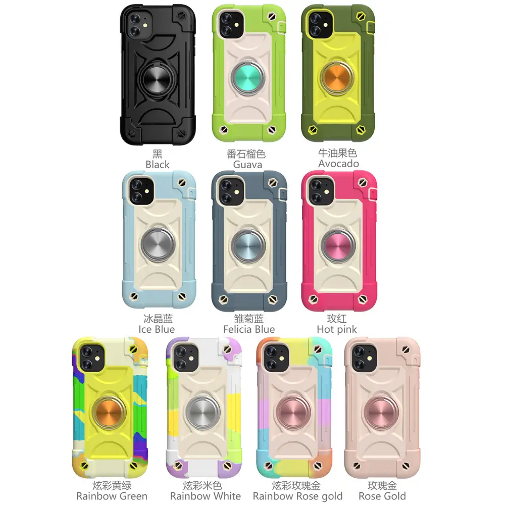 custom pc silicone dual Layer shockproof phone case with car holder fashion luxury phone cover case for iphone 12 13 pro max