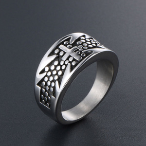 Men's <b>Titanium</b> Steel Cross <b>Ring</b> Polka Dot Pattern Party Jewelry SA259 - Product Image 2