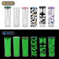 Vente en gros de gobelets en acrylique avec boule à neige de 20oz qui brillent dans le noir tasses en plastique pré-percées à double paroi PS Party clair sans BPA