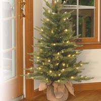 Vorgefertigter 3ft Nordischer Fichten-Mini-Weihnachtsbaum mit Jutebasis & 100 Warmweißen LEDs für Weihnachtsdekoration zu Hause