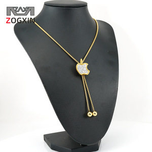 Zogxin Apple Pendant Necklace 18K Gold Plated Rhinestone Chain Long Jewelry For Women Party Fashion - Product Image 1