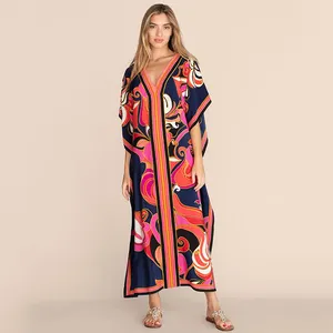 V 넥 여름 트렌드 드레스 카프 탄 두바이 이슬람 의류 맥시 드레스