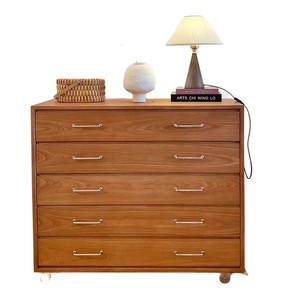 Solid Wood Five Drawer <b>Chest</b> Mobile Cabinet Vintage Style Bedroom <b>Storage</b> With Silent Wheels And Locking Mechanism - Product Image 5
