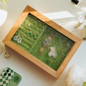 Furun Cherry Wood <b>Vintage</b> Jewelry <b>Box</b> Rectangle Glass Lid Ring Necklace Bracelet Storage Organizer - Product Image 4